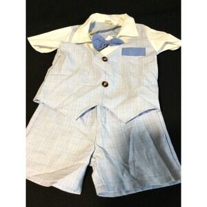 Kids Baby Blue Plaid Vest Outfit Set with Bowtie, Toddler Formal Wear 2-3‎ year